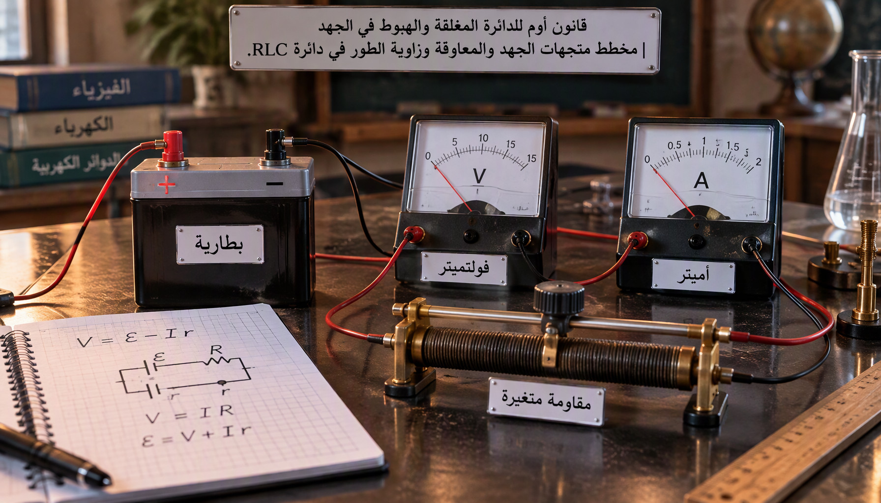 فرق الجهد بين قطبي البطارية