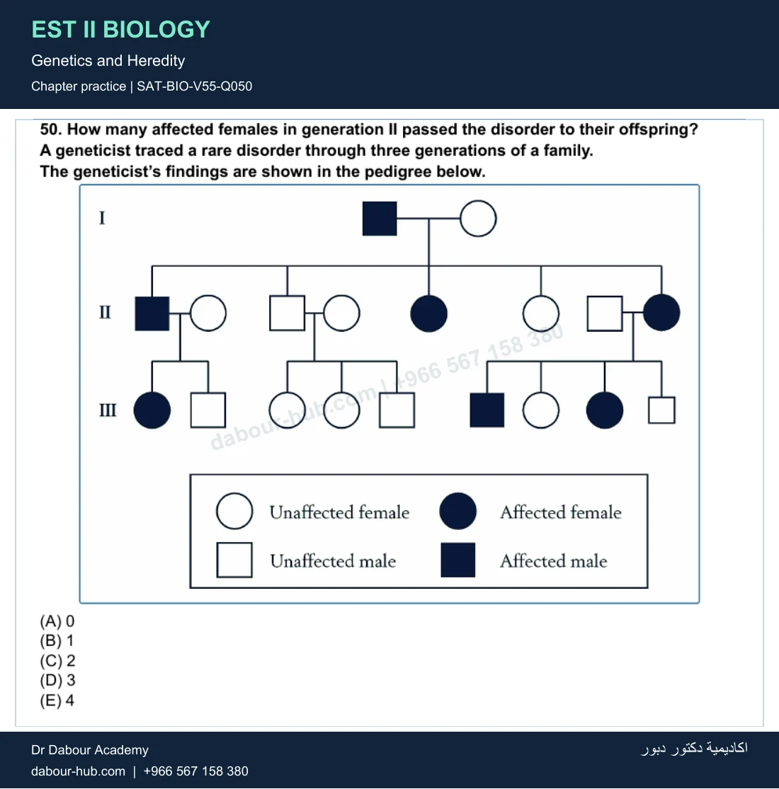 EST II Biology — Genetics and Heredity — practice question 7 (SAT-BIO-V55-Q050)