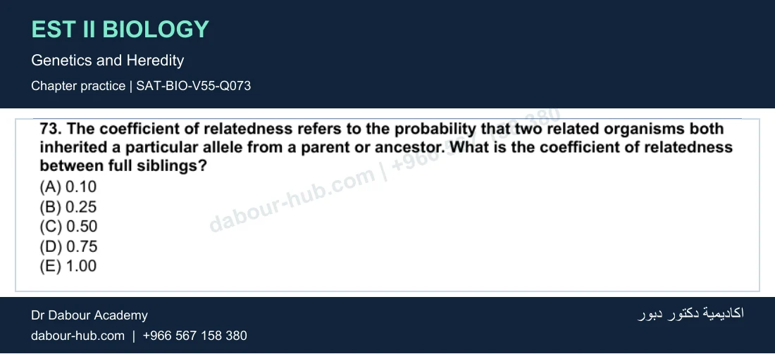 EST II Biology — Genetics and Heredity — practice question 13 (SAT-BIO-V55-Q073)