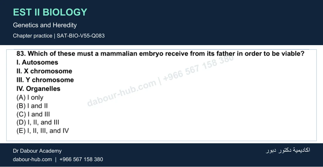 EST II Biology — Genetics and Heredity — practice question 15 (SAT-BIO-V55-Q083)