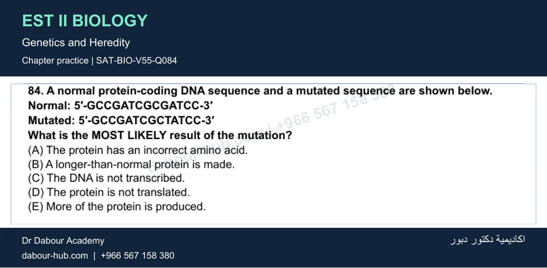 EST II Biology — Genetics and Heredity — practice question 16 (SAT-BIO-V55-Q084)