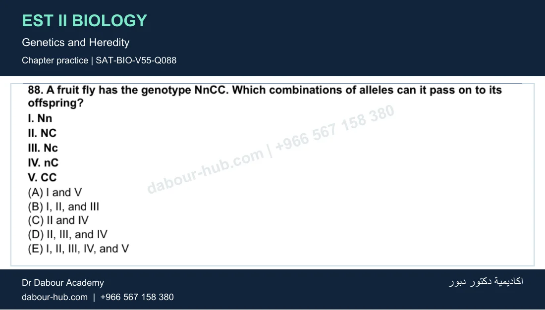 EST II Biology — Genetics and Heredity — practice question 17 (SAT-BIO-V55-Q088)