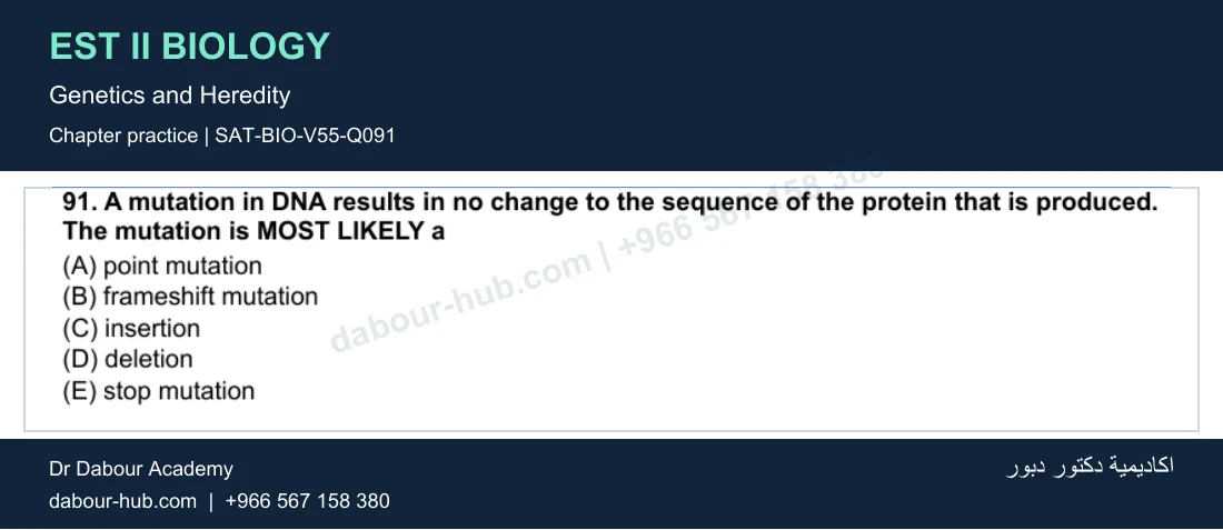 EST II Biology — Genetics and Heredity — practice question 19 (SAT-BIO-V55-Q091)