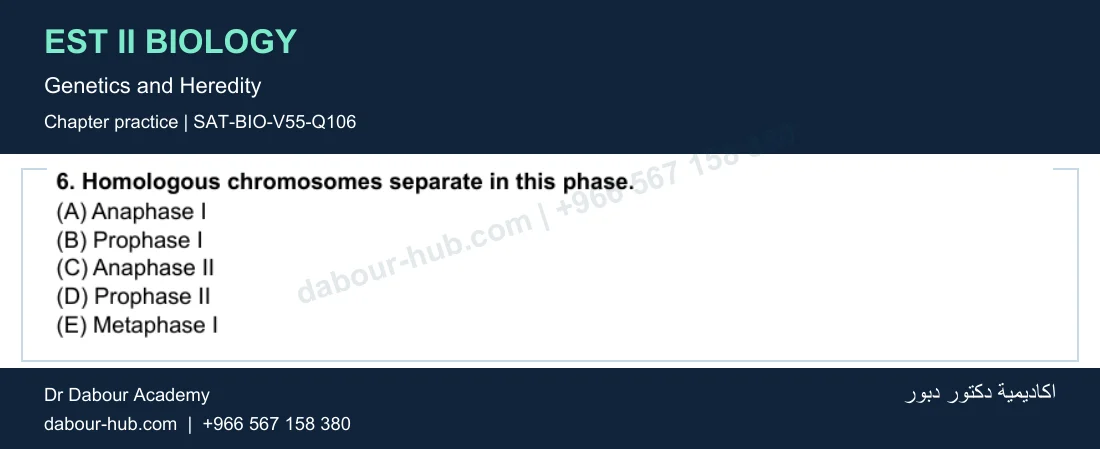 EST II Biology — Genetics and Heredity — practice question 25 (SAT-BIO-V55-Q106)