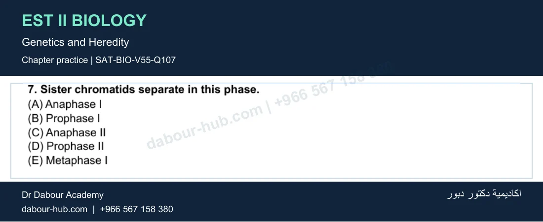 EST II Biology — Genetics and Heredity — practice question 26 (SAT-BIO-V55-Q107)