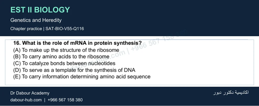 EST II Biology — Genetics and Heredity — practice question 27 (SAT-BIO-V55-Q116)