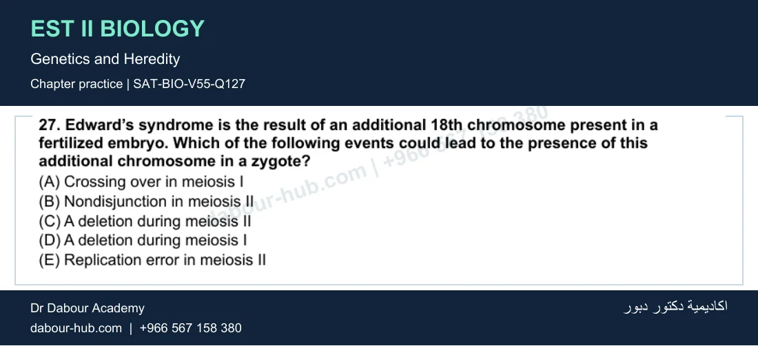 EST II Biology — Genetics and Heredity — practice question 30 (SAT-BIO-V55-Q127)