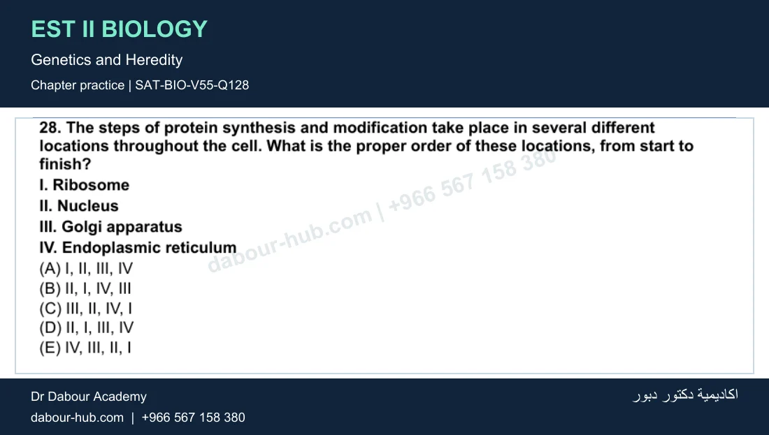 EST II Biology — Genetics and Heredity — practice question 31 (SAT-BIO-V55-Q128)