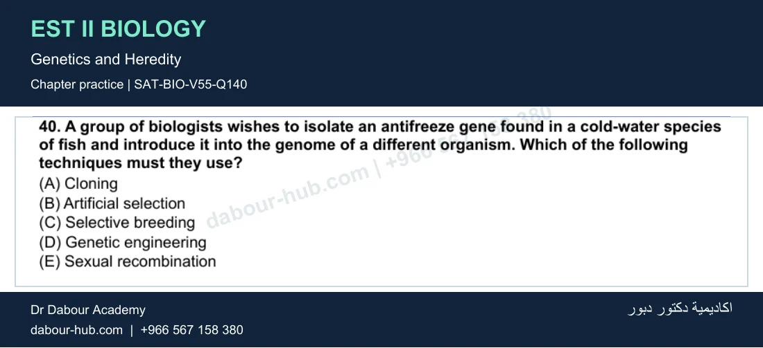 EST II Biology — Genetics and Heredity — practice question 35 (SAT-BIO-V55-Q140)