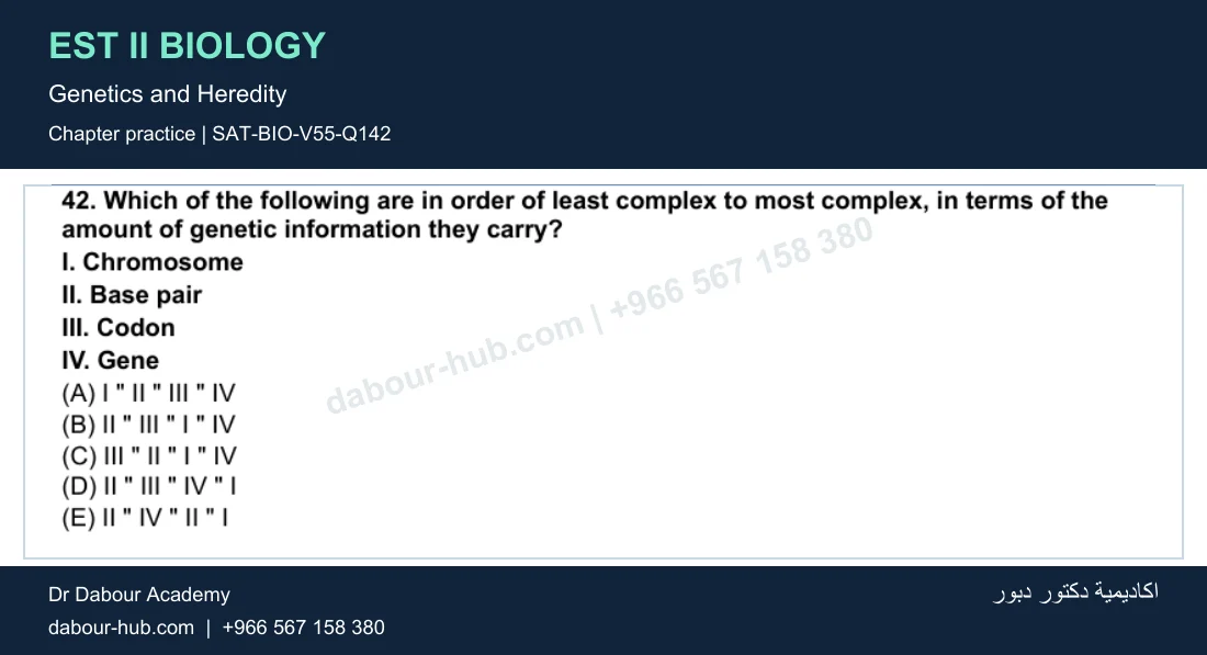 EST II Biology — Genetics and Heredity — practice question 37 (SAT-BIO-V55-Q142)