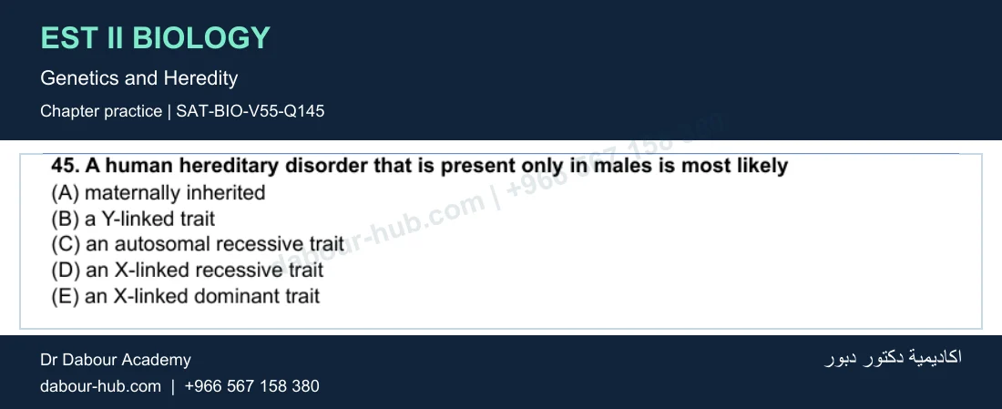 EST II Biology — Genetics and Heredity — practice question 38 (SAT-BIO-V55-Q145)