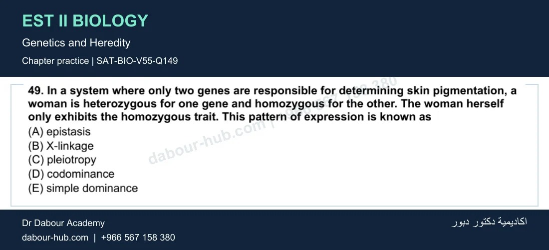 EST II Biology — Genetics and Heredity — practice question 39 (SAT-BIO-V55-Q149)