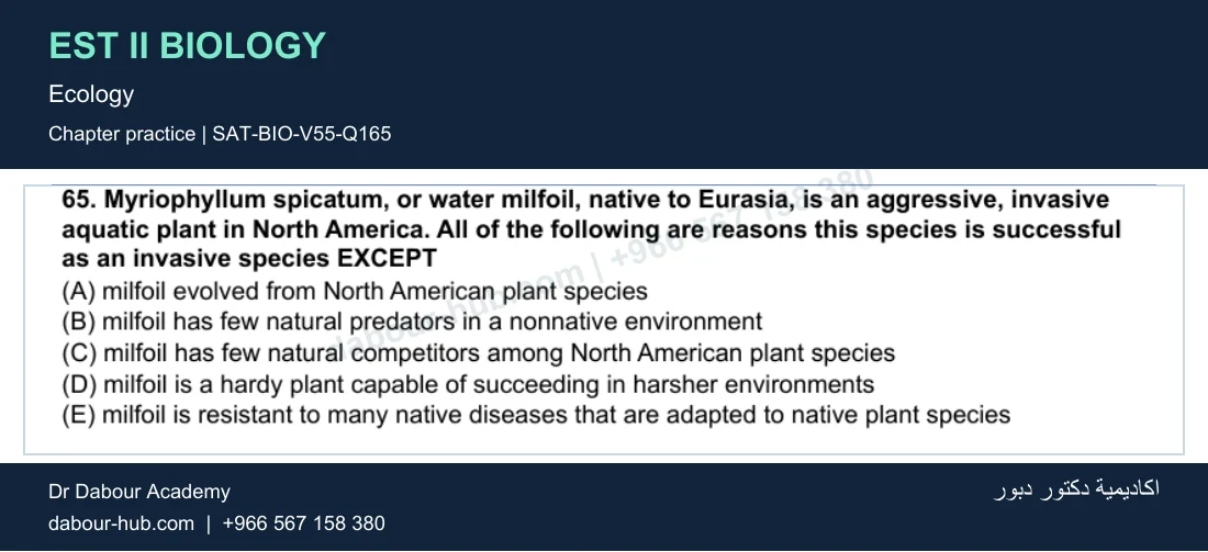 EST II Biology — Ecology — practice question 38 (SAT-BIO-V55-Q165)