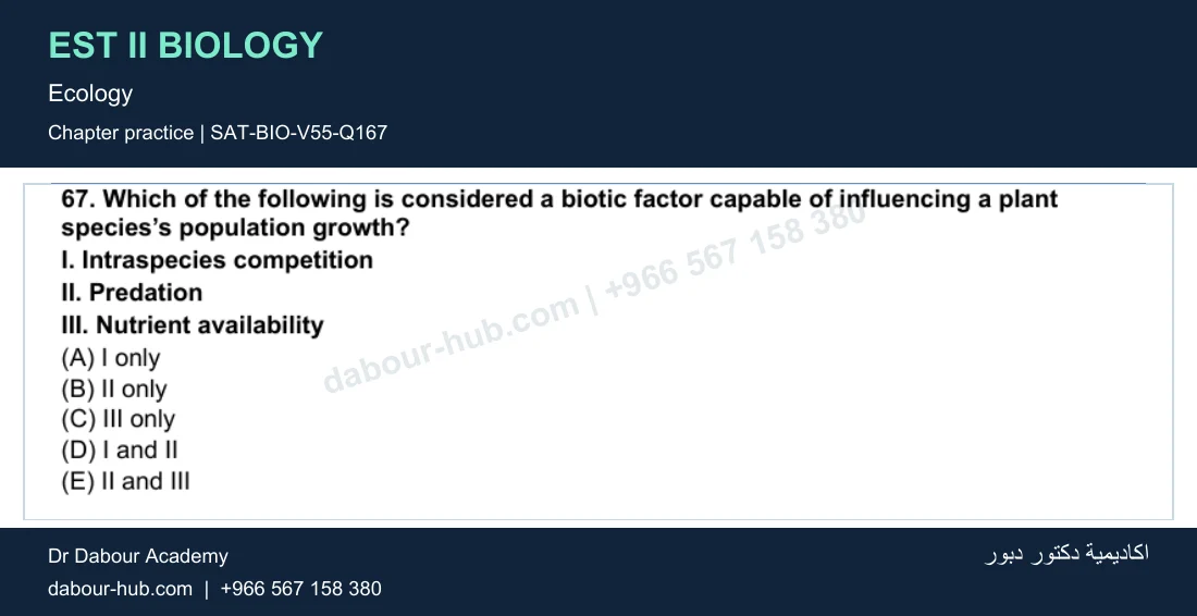 EST II Biology — Ecology — practice question 40 (SAT-BIO-V55-Q167)
