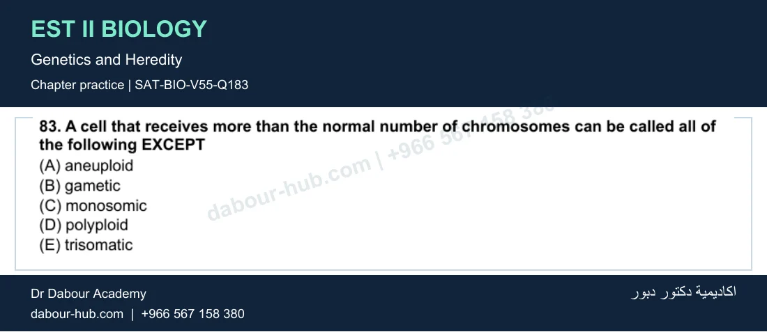 EST II Biology — Genetics and Heredity — practice question 44 (SAT-BIO-V55-Q183)