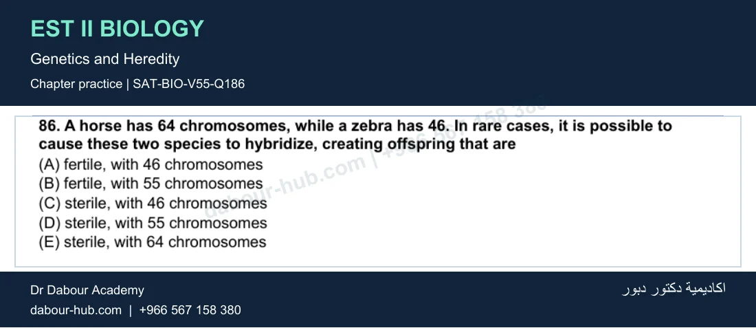 EST II Biology — Genetics and Heredity — practice question 45 (SAT-BIO-V55-Q186)