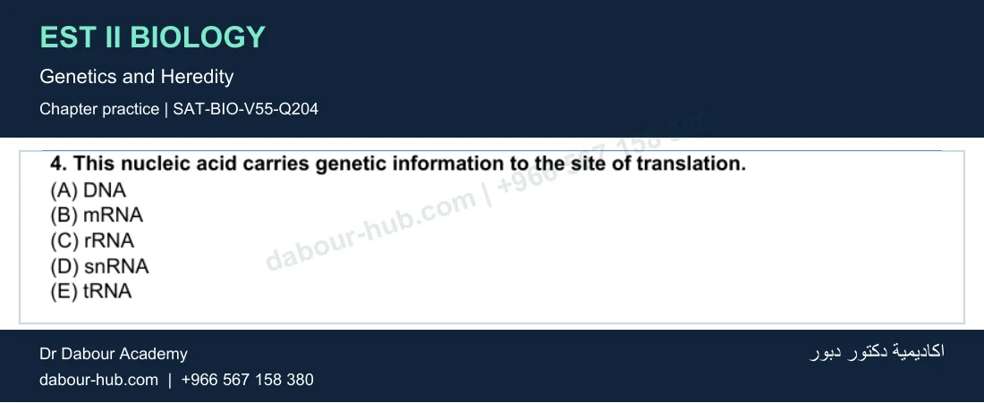 EST II Biology — Genetics and Heredity — practice question 53 (SAT-BIO-V55-Q204)