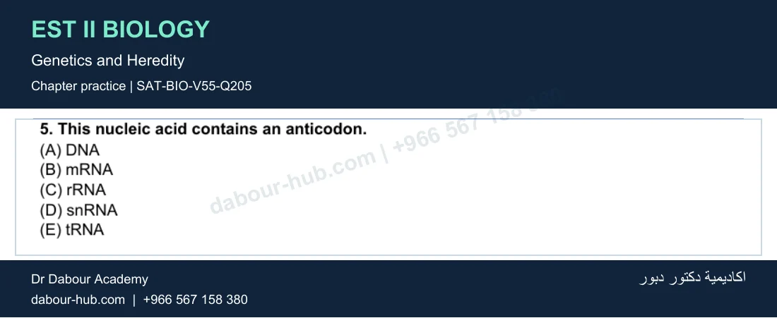 EST II Biology — Genetics and Heredity — practice question 54 (SAT-BIO-V55-Q205)
