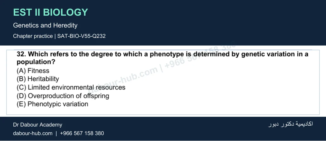 EST II Biology — Genetics and Heredity — practice question 61 (SAT-BIO-V55-Q232)