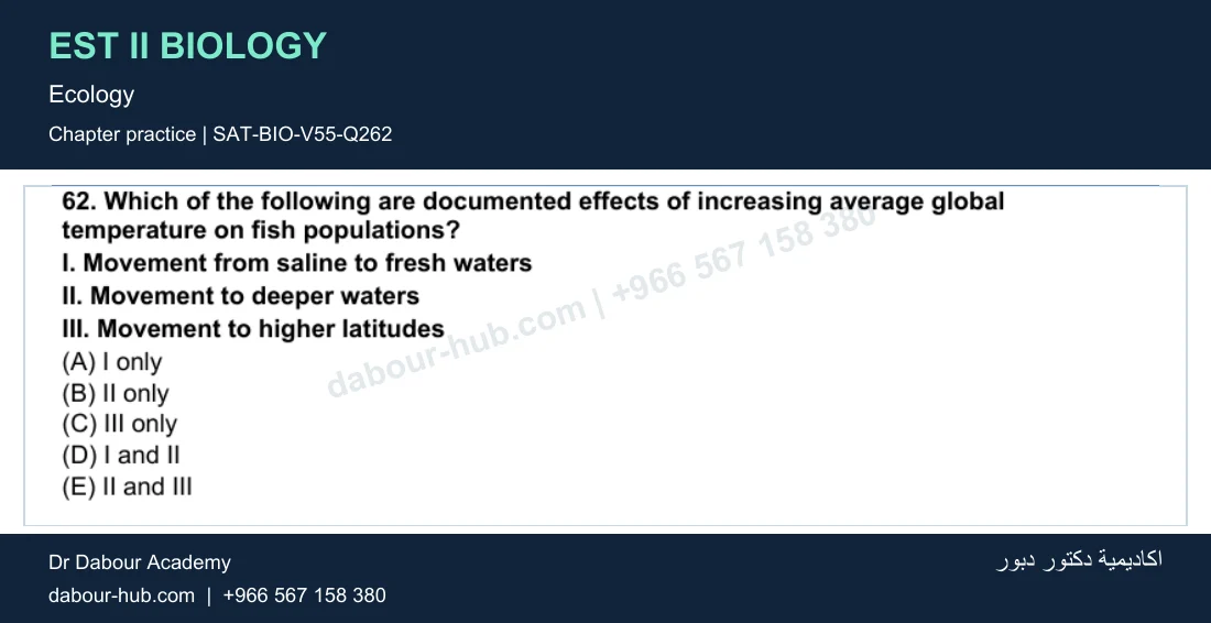 EST II Biology — Ecology — practice question 63 (SAT-BIO-V55-Q262)