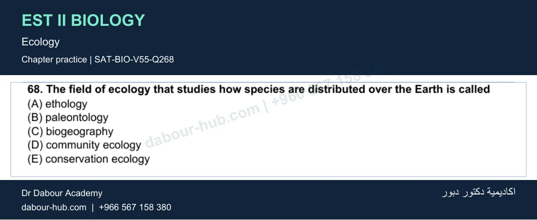 EST II Biology — Ecology — practice question 68 (SAT-BIO-V55-Q268)