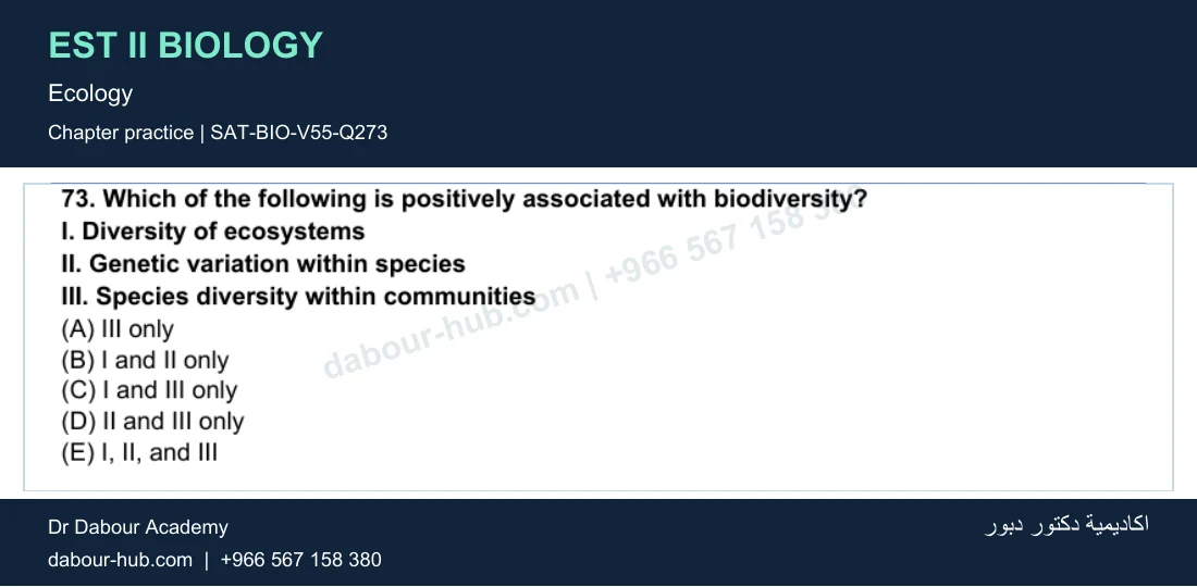 EST II Biology — Ecology — practice question 73 (SAT-BIO-V55-Q273)