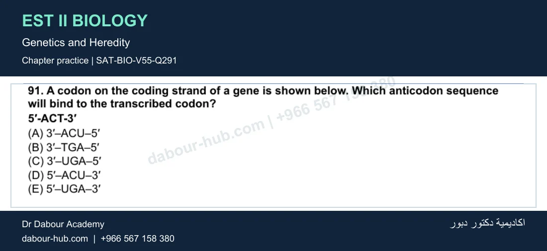EST II Biology — Genetics and Heredity — practice question 71 (SAT-BIO-V55-Q291)