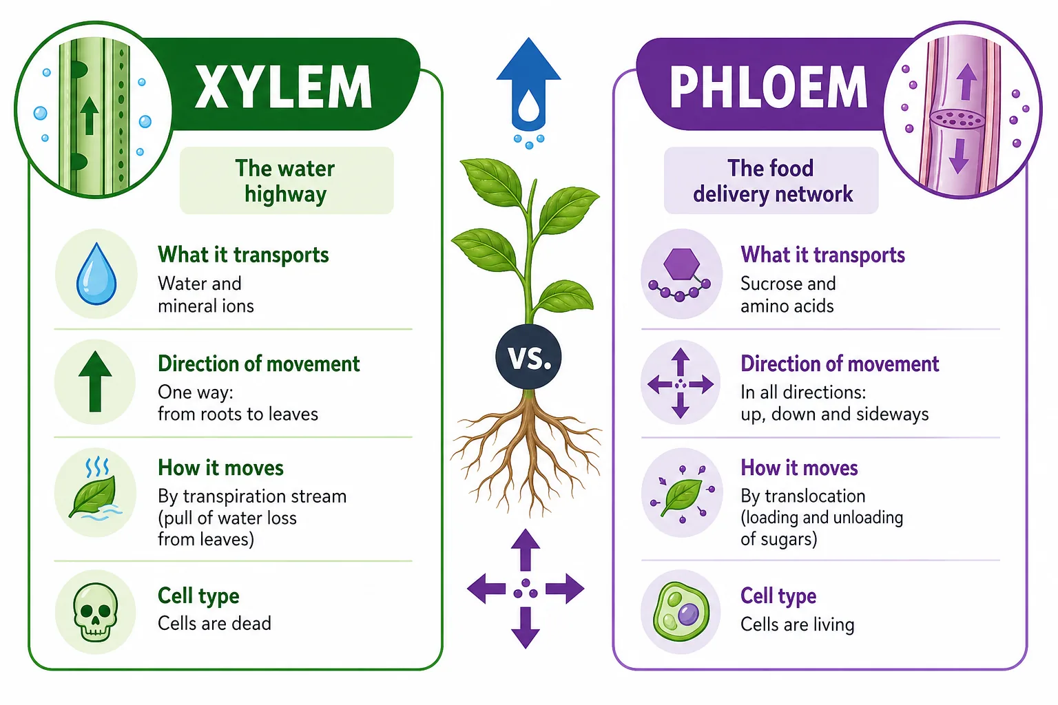 Xylem vs phloem comparison