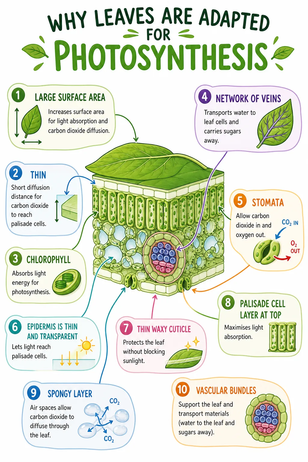 How leaves are adapted for photosynthesis