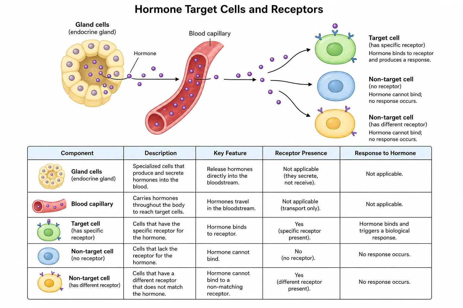 Hormone target cells and receptors