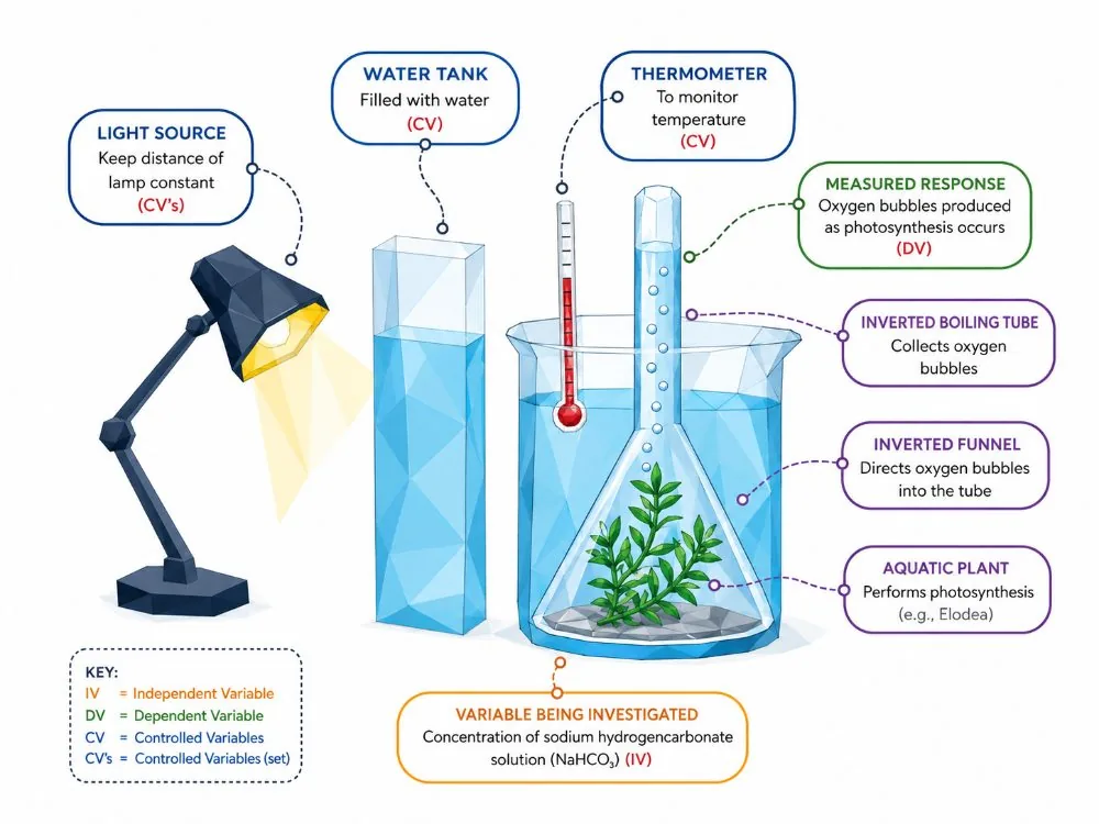 Investigating light intensity and photosynthesis (pondweed apparatus)