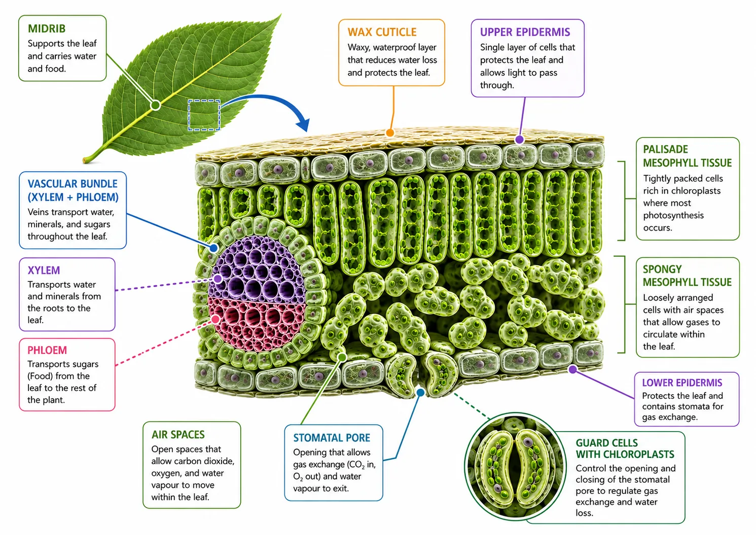 Leaf cross-section with guard cell detail