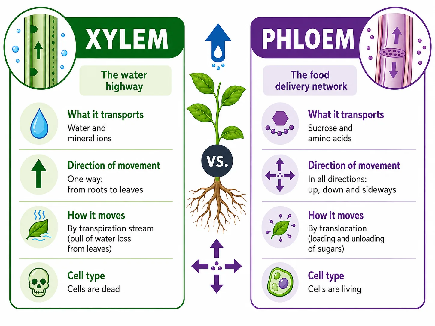 Xylem vs phloem comparison