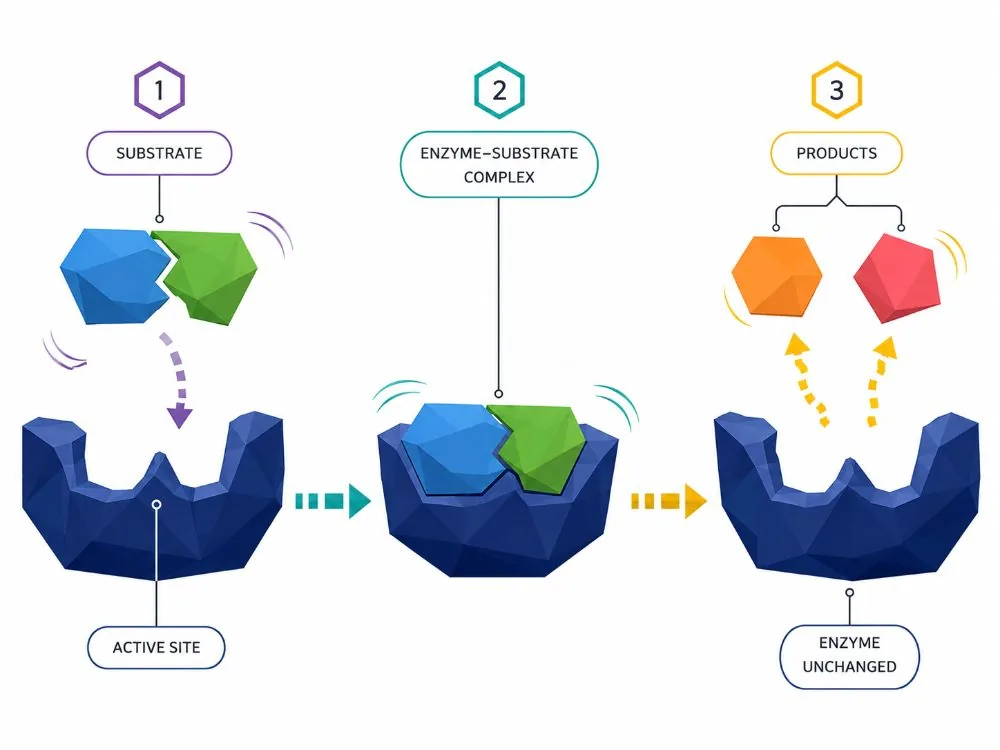 Enzyme action: substrate, complex, products