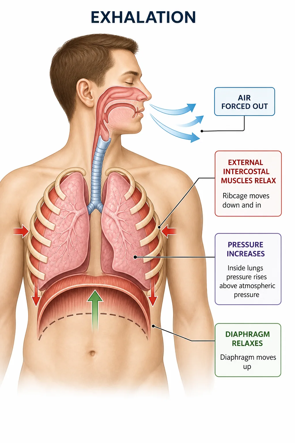 Exhalation mechanism in the thorax