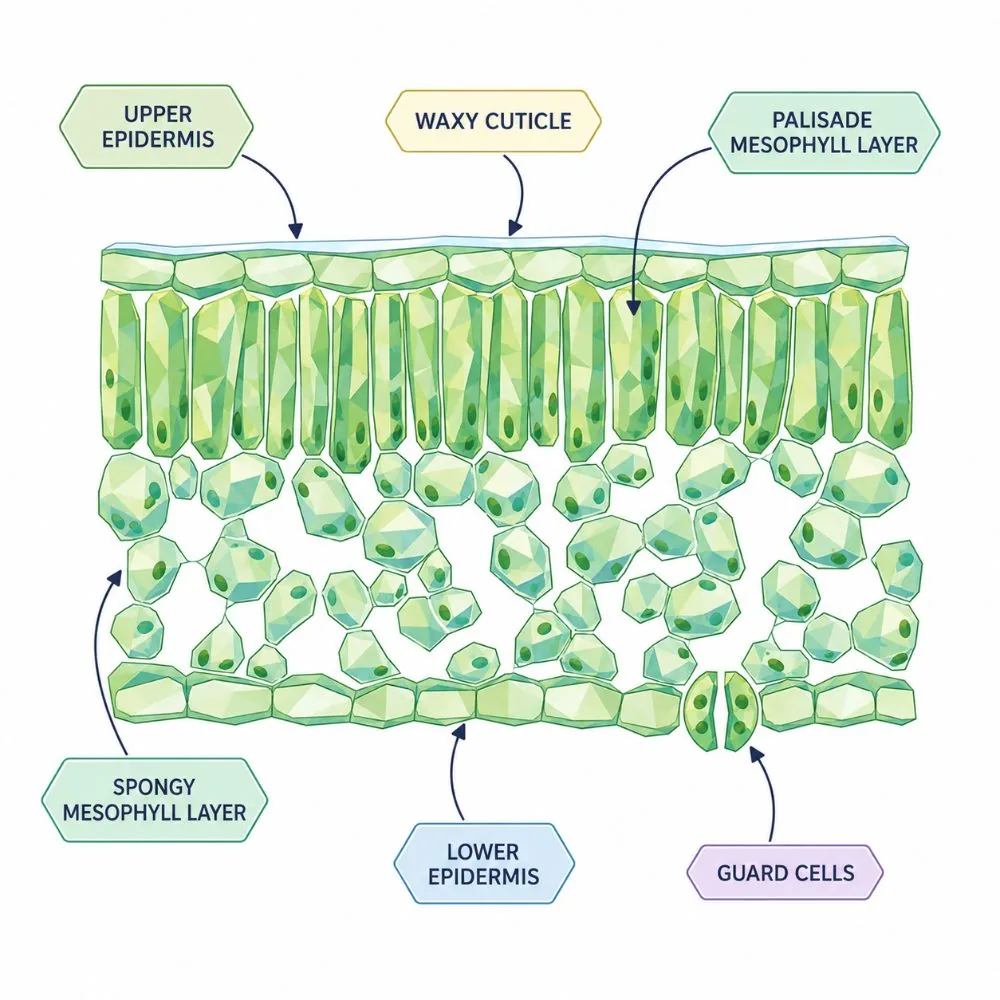 Leaf cross-section (labelled layers)