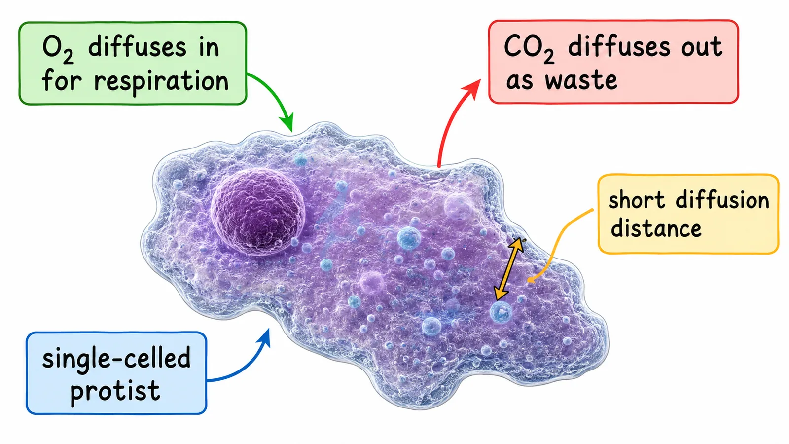Gas exchange by diffusion in a single-celled protist