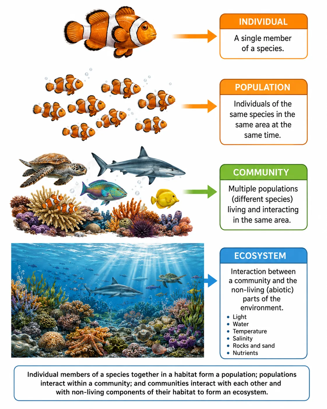 Ecological hierarchy from individual to ecosystem on a coral reef