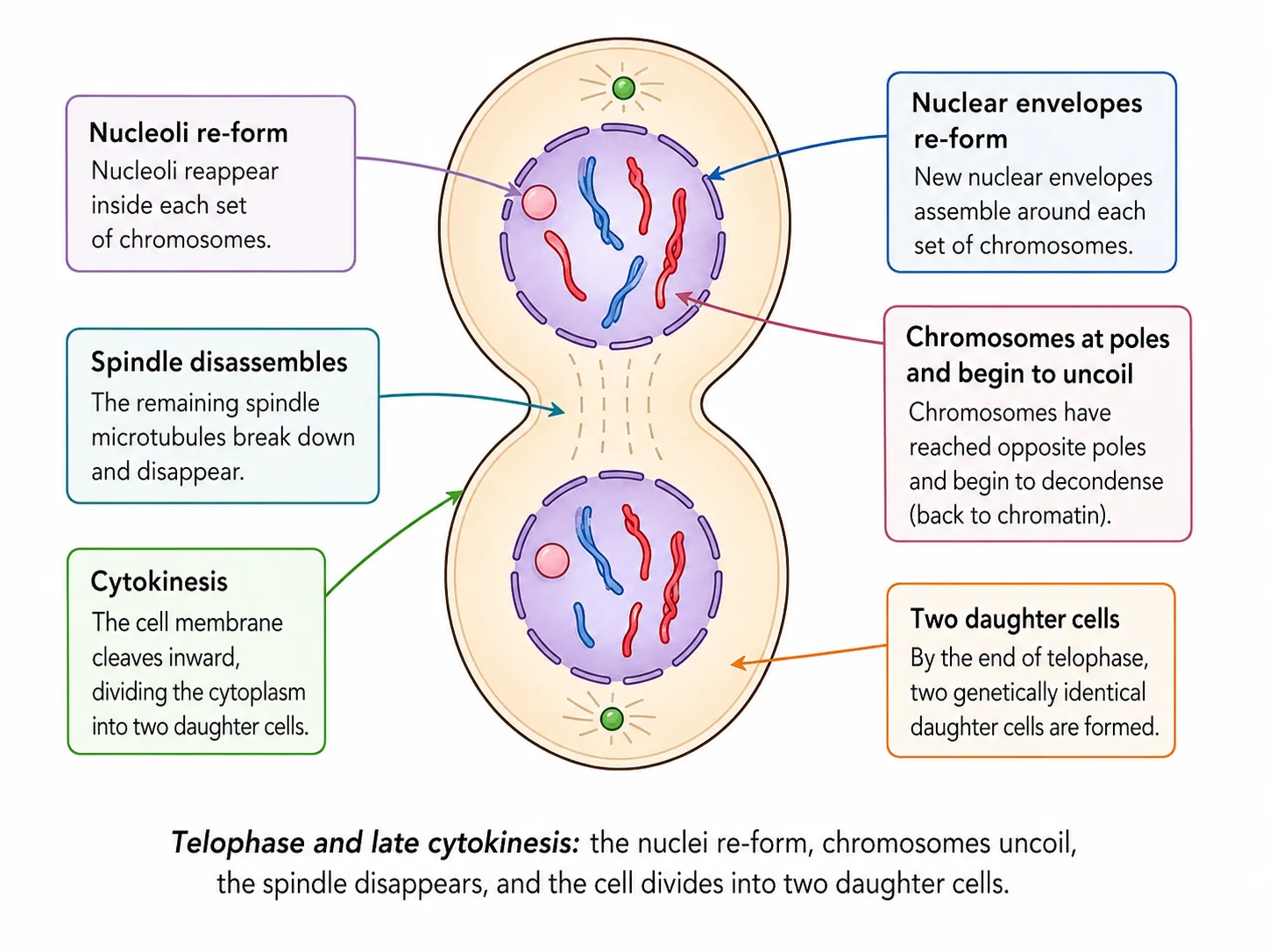 Telophase & Late Cytokinesis — Step-by-Step Simulation