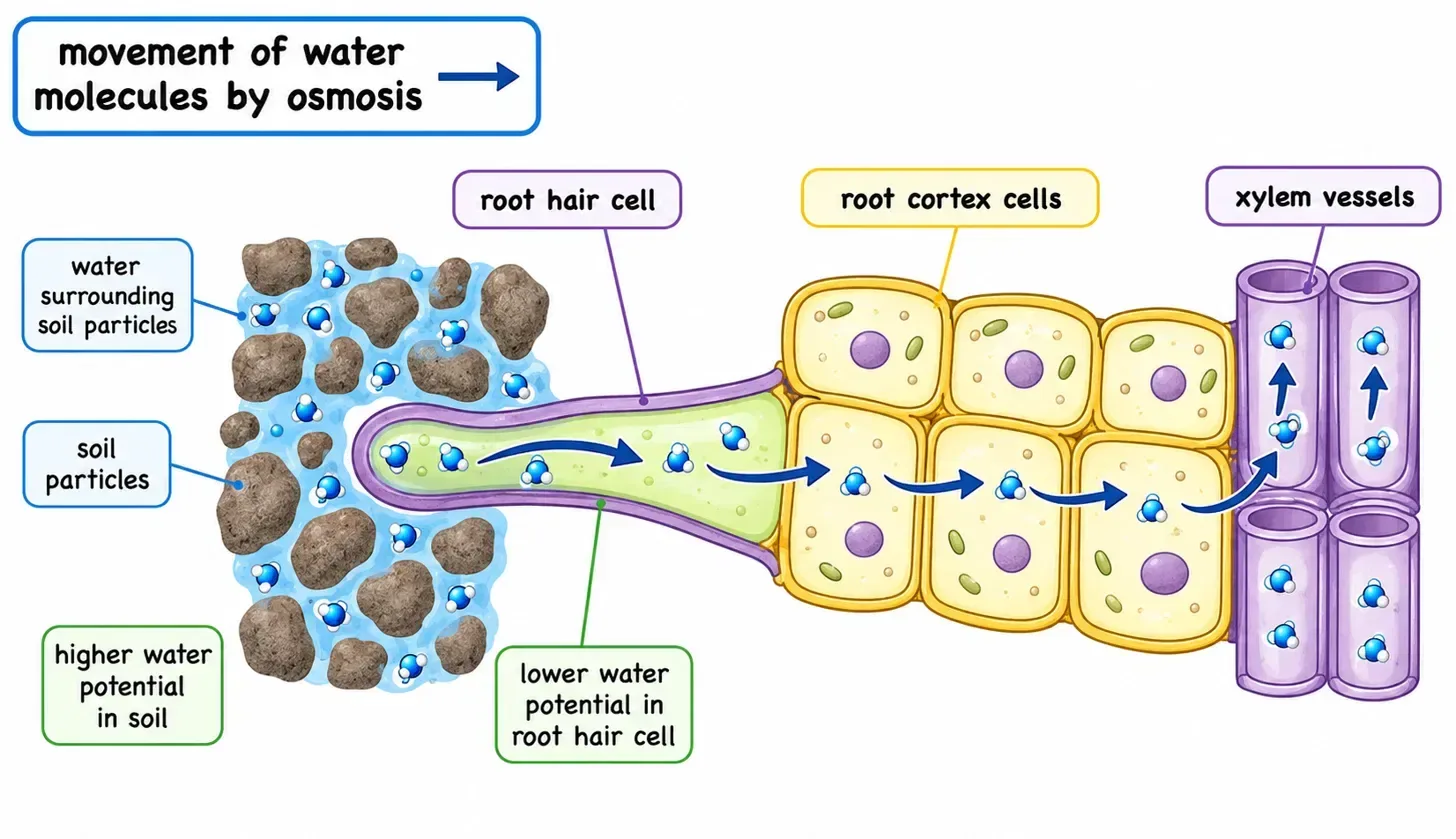 Water uptake by osmosis
