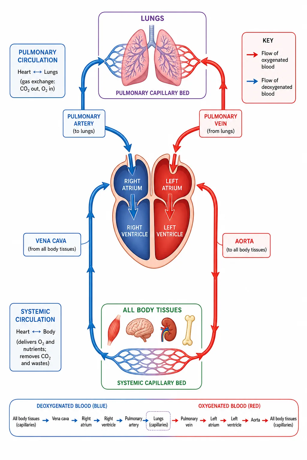 Double circulation diagram (heart, lungs, body)