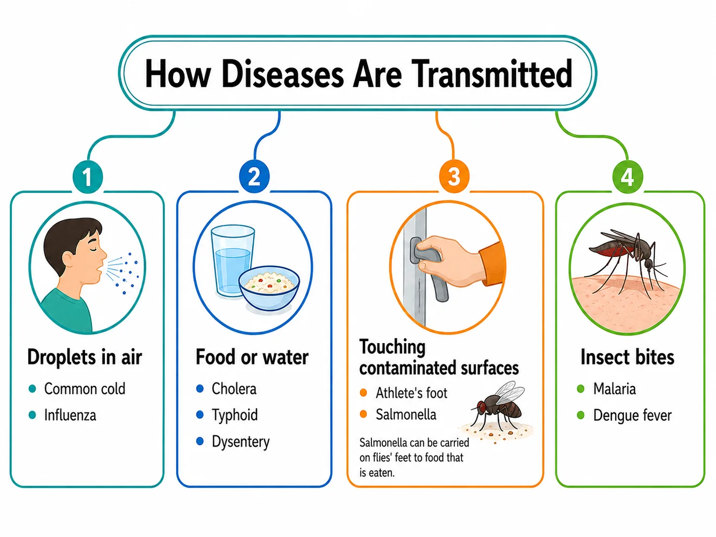 How diseases are transmitted: air, water, contact, insects