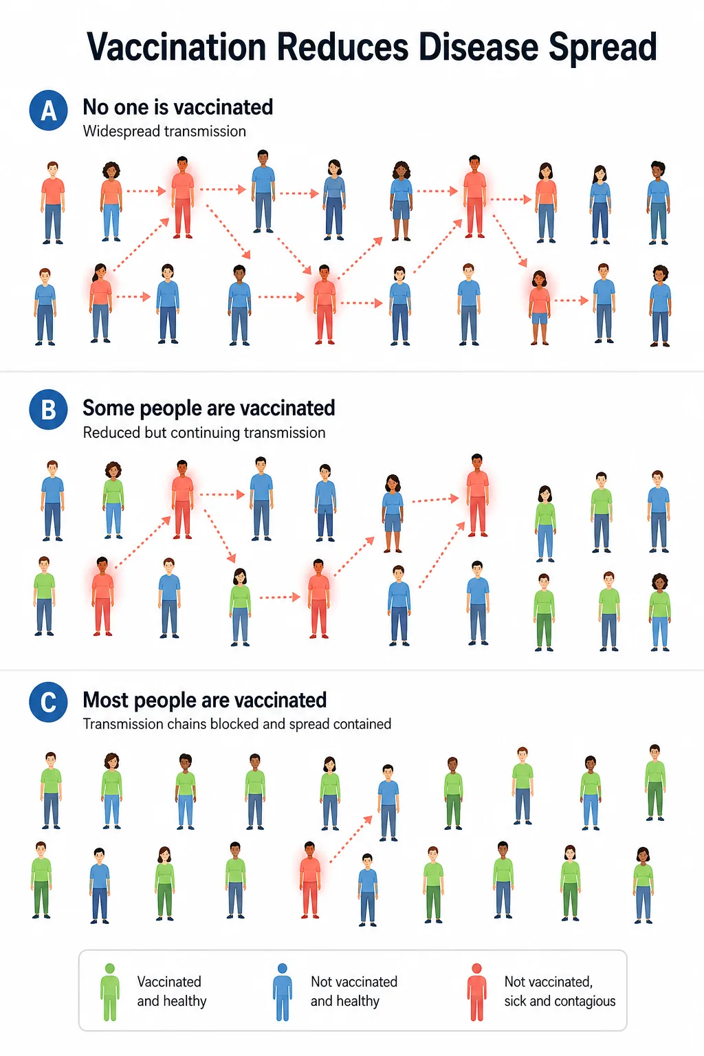 Vaccination reduces disease spread