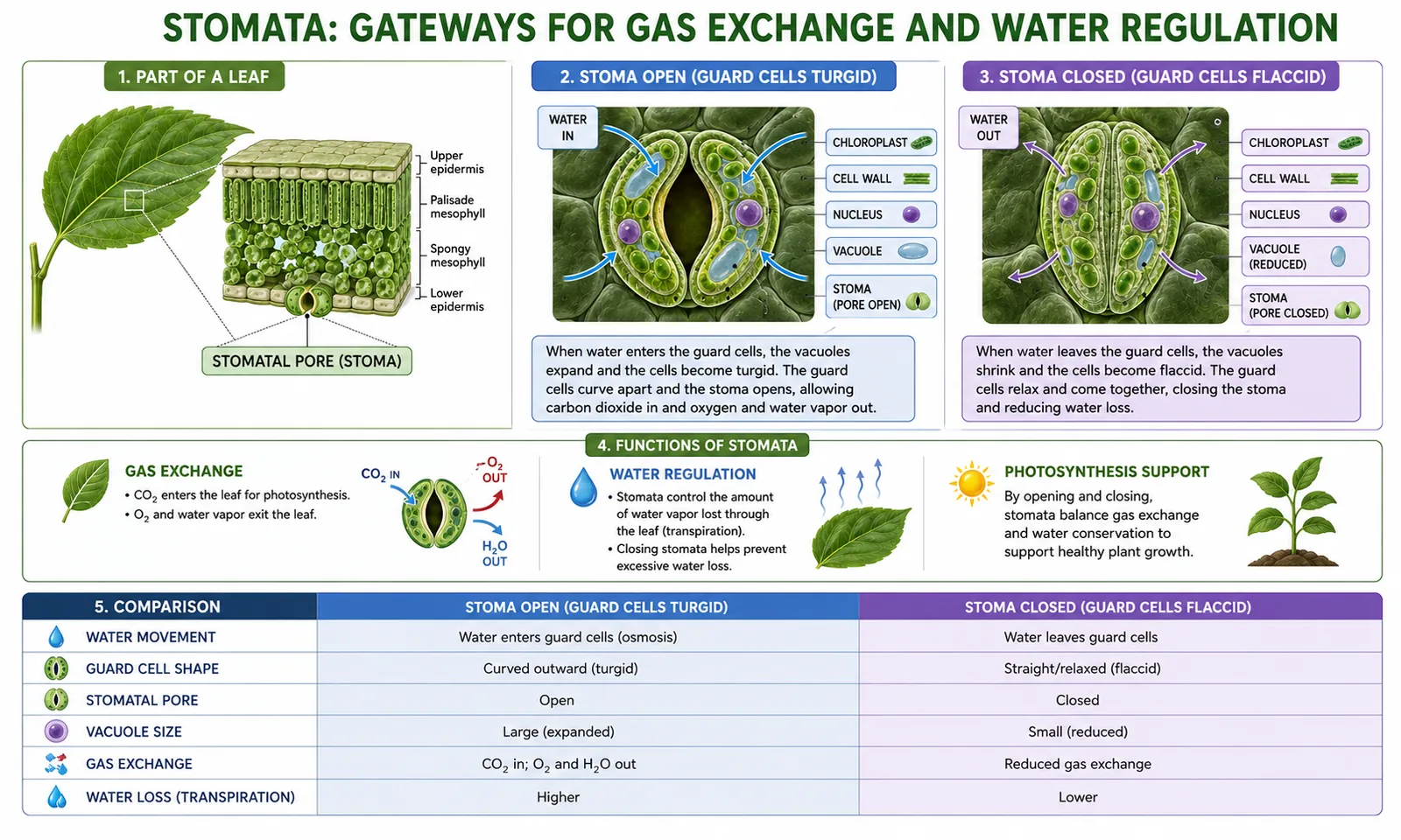Stomata: gateways for gas exchange and water regulation