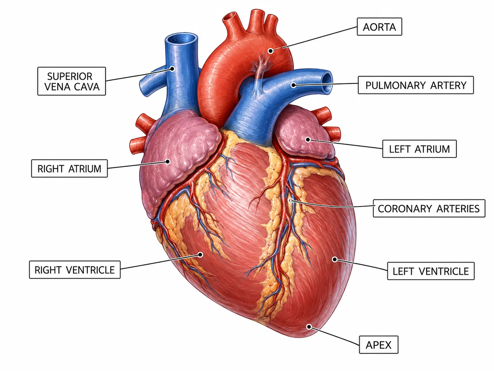 Heart external view with coronary arteries