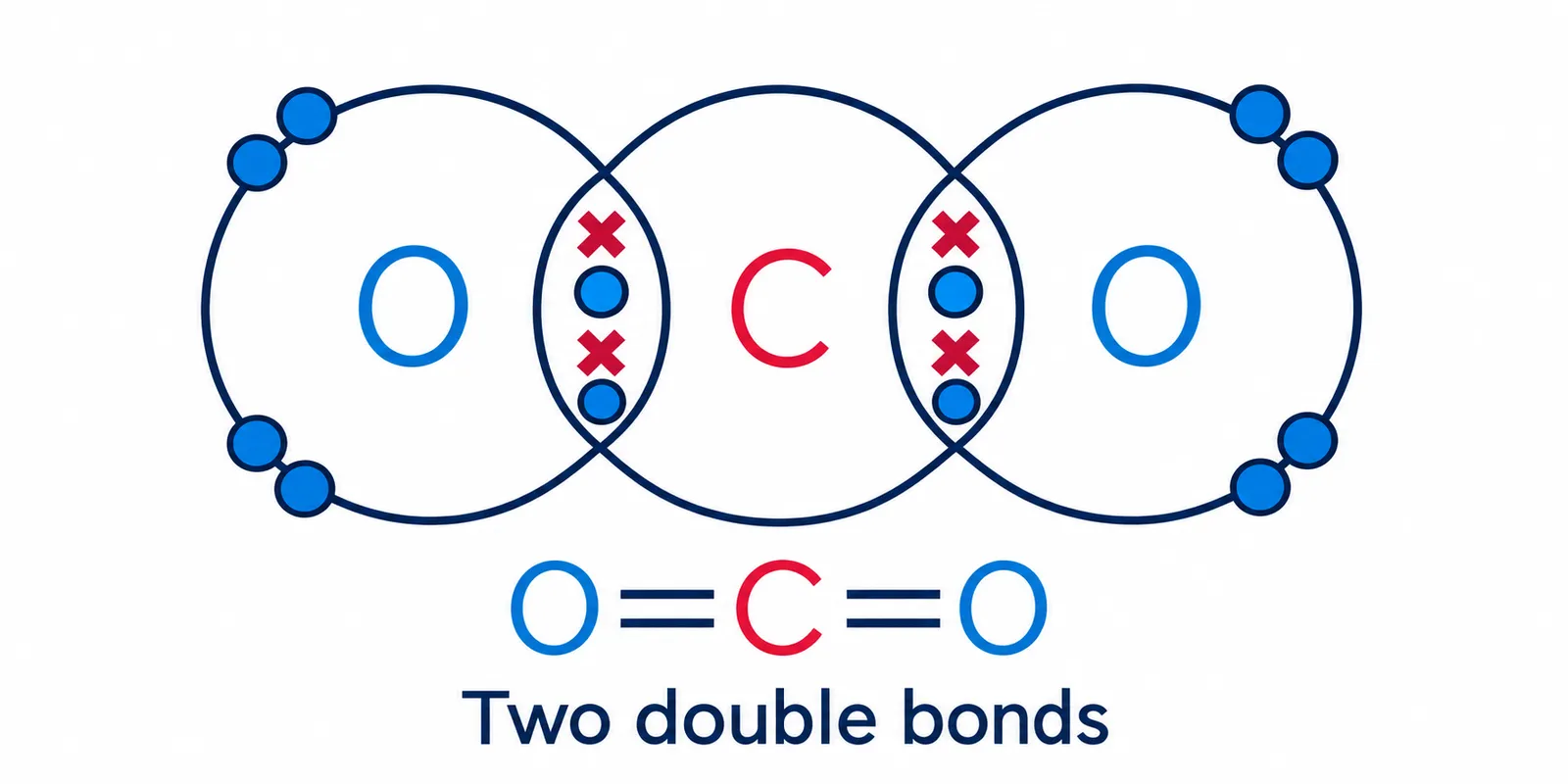 Carbon dioxide double bonds dot and cross