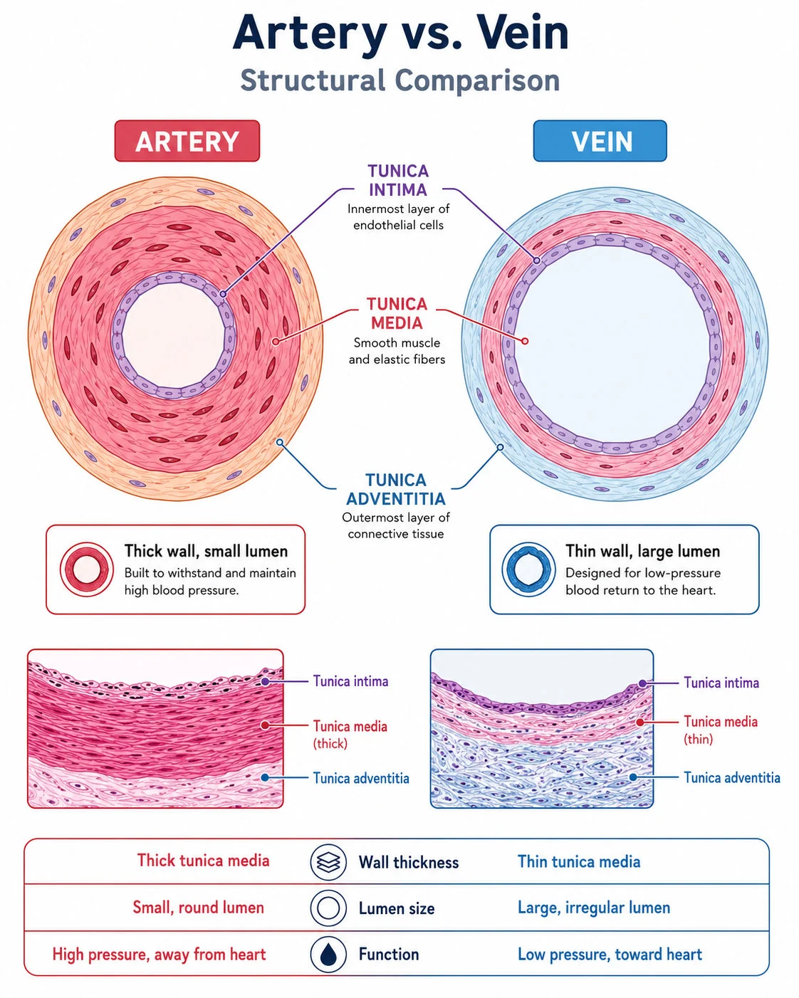 Artery and vein walls in section