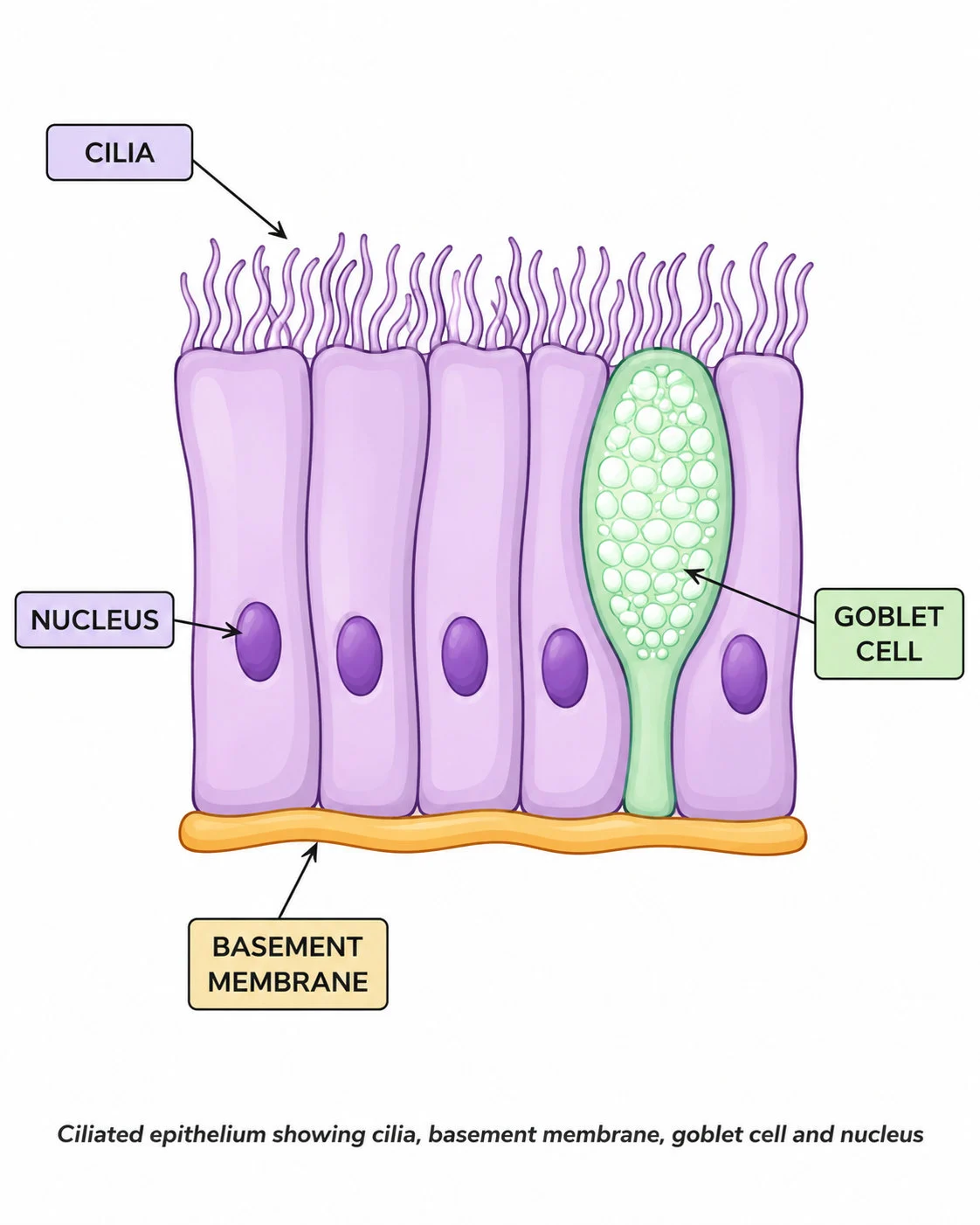 Ciliated epithelium and goblet cells