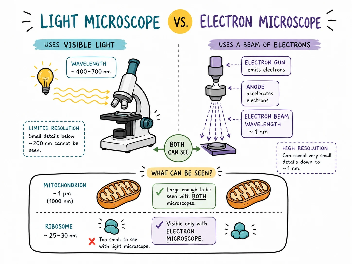 Light and electron microscopes compared