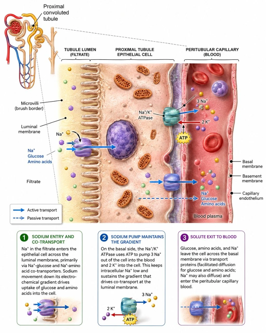 Selective reabsorption across proximal tubule cells